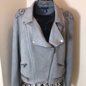 Anna Cai New York Faux Suede Gray Biker Jacket Size XL